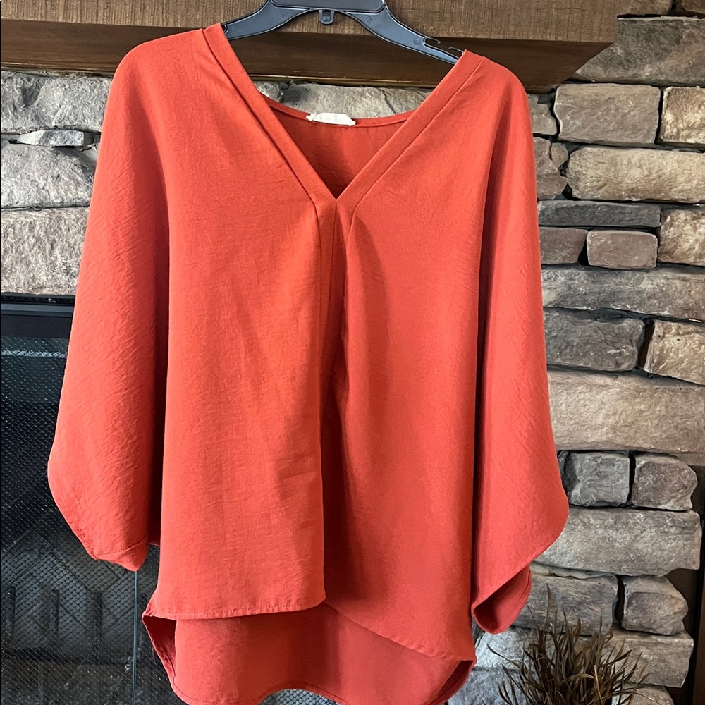 🌷3 Tops for $18 - Rust Red V-Neck Draped Blouse, Size Medium